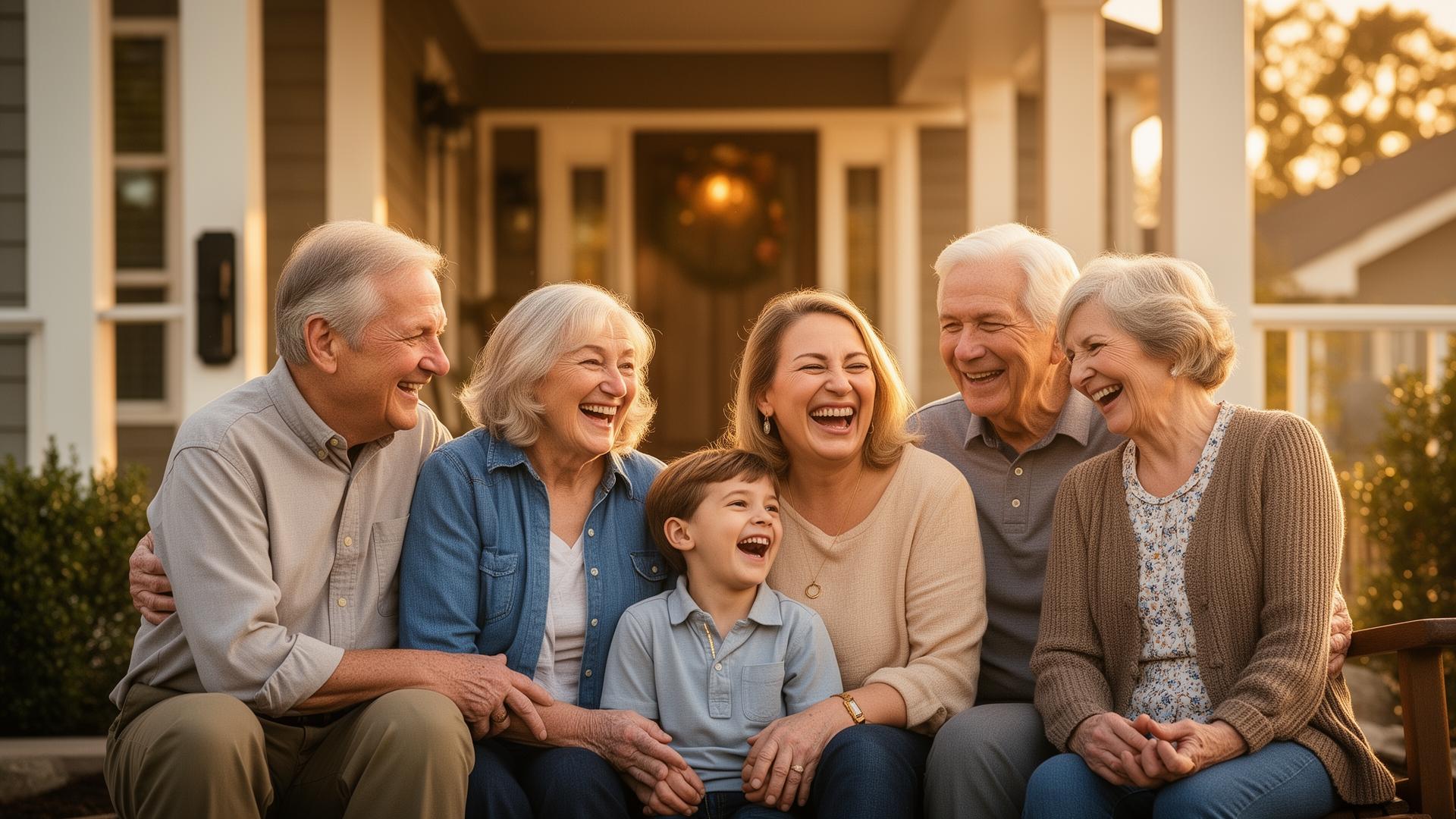 A family on a sunlit porch